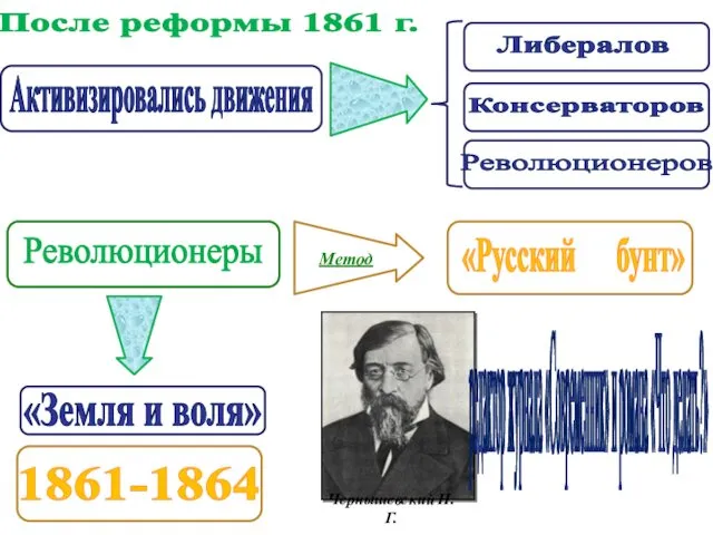 После реформы 1861 г. Активизировались движения Либералов Консерваторов Революционеров Революционеры Метод