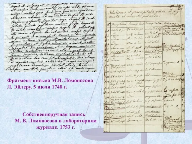 Фрагмент письма М.В. Ломоносова Л. Эйлеру. 5 июля 1748 г. Собственноручная