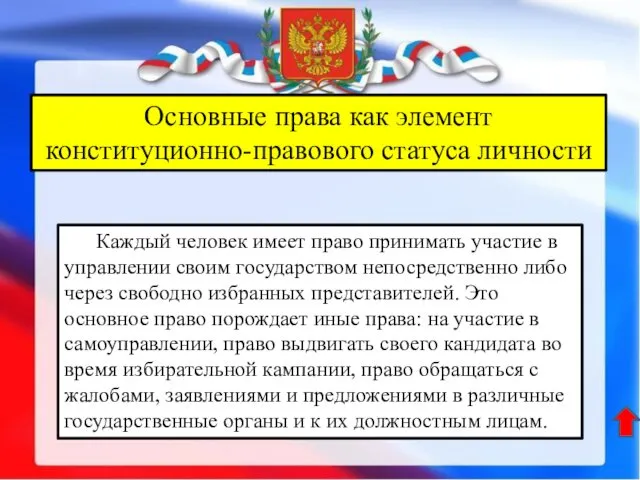 Основные права как элемент конституционно-правового статуса личности Каждый человек имеет право