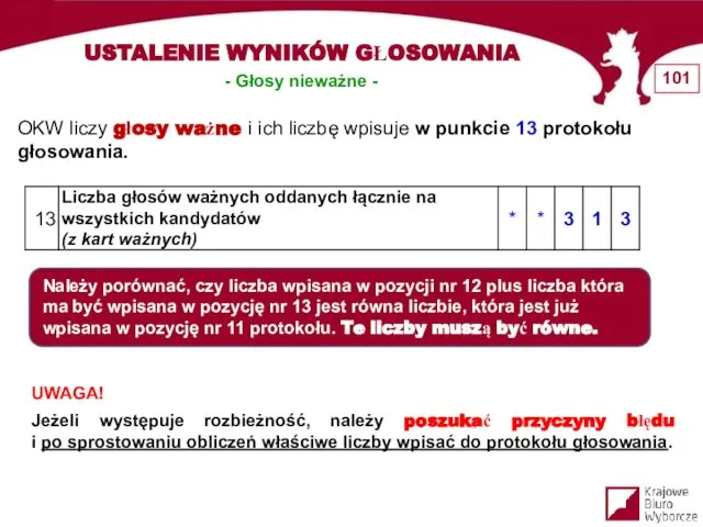 OKW liczy głosy ważne i ich liczbę wpisuje w punkcie 13