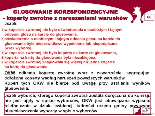 GŁOSOWANIE KORESPONDENCYJNE - koperty zwrotne z naruszeniami warunków Jeżeli: w kopercie