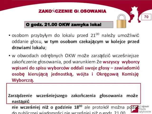 ZAKOŃCZENIE GŁOSOWANIA O godz. 21.00 OKW zamyka lokal osobom przybyłym do