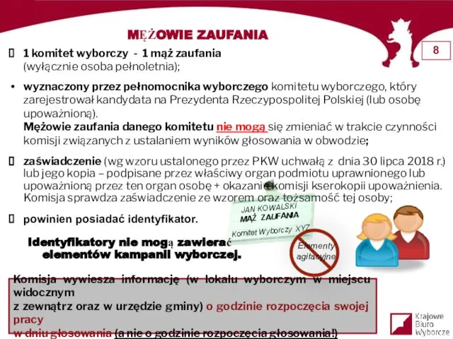 MĘŻOWIE ZAUFANIA 1 komitet wyborczy - 1 mąż zaufania (wyłącznie osoba