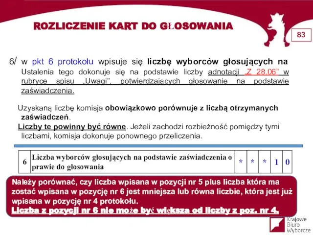 6/ w pkt 6 protokołu wpisuje się liczbę wyborców głosujących na