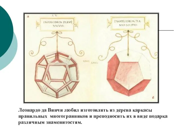 Леонардо да Винчи любил изготовлять из дерева каркасы правильных многогранников и