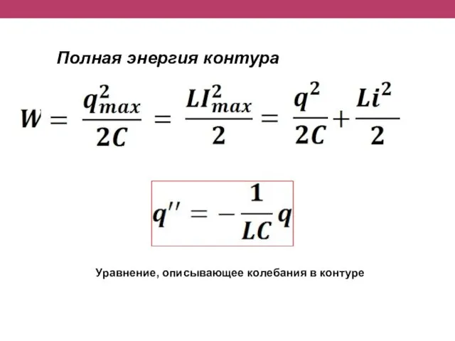 Полная энергия контура Уравнение, описывающее колебания в контуре