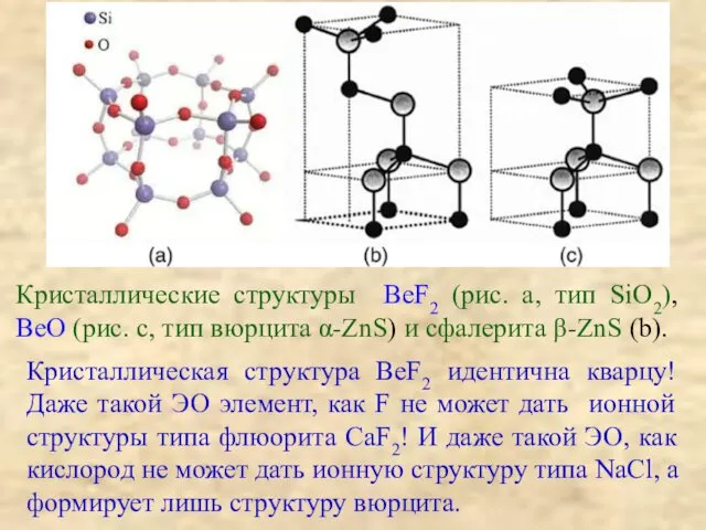 Кристаллическая структура BeF2 идентична кварцу! Даже такой ЭО элемент, как F