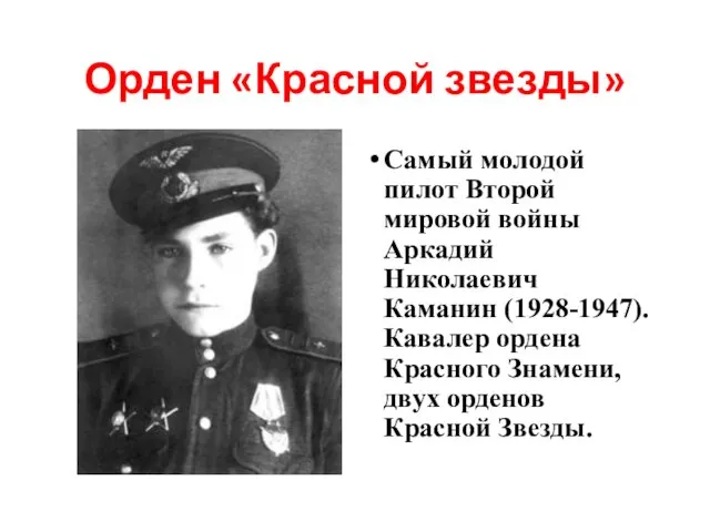 Орден «Красной звезды» Самый молодой пилот Второй мировой войны Аркадий Николаевич