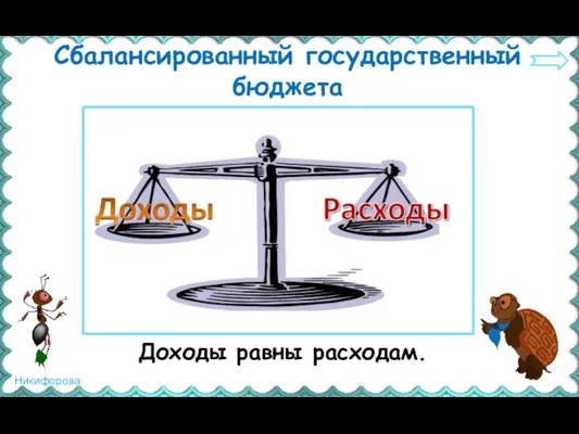 Сбалансированный государственный бюджета Доходы равны расходам.