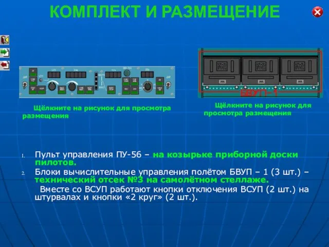 КОМПЛЕКТ И РАЗМЕЩЕНИЕ Пульт управления ПУ-56 – на козырьке приборной доски