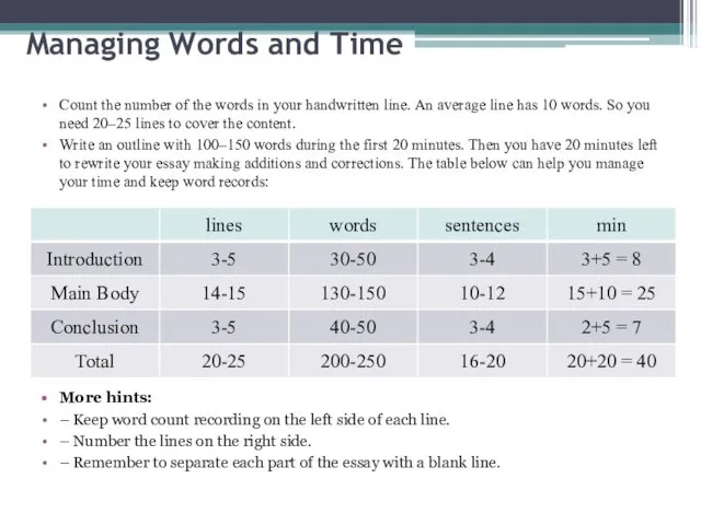 Managing Words and Time Count the number of the words in