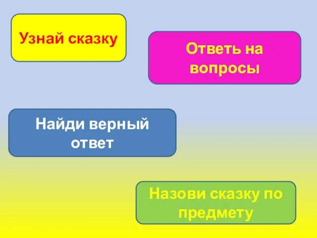 Узнай сказку Ответь на вопросы Найди верный ответ Назови сказку по предмету