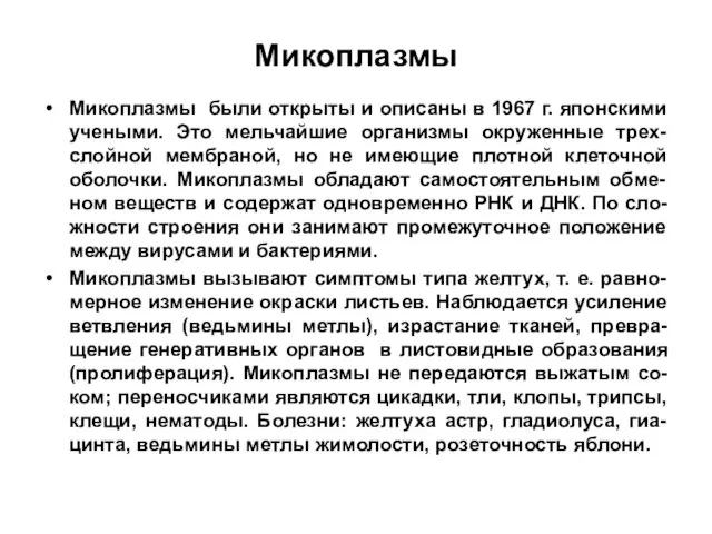 Микоплазмы Микоплазмы были открыты и описаны в 1967 г. японскими учеными.