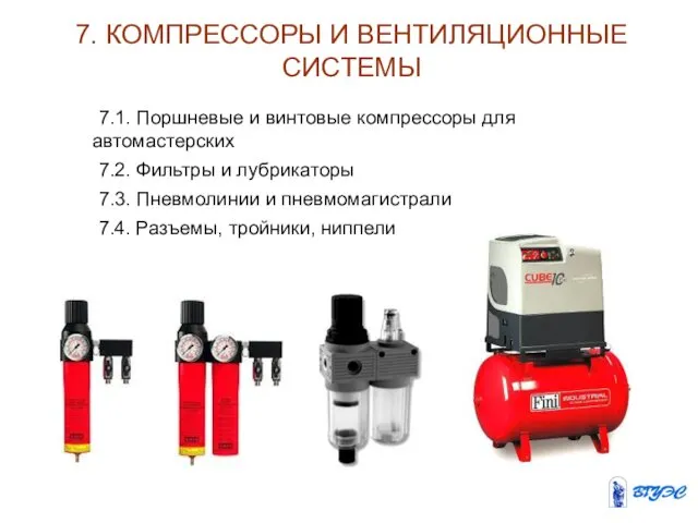 7. КОМПРЕССОРЫ И ВЕНТИЛЯЦИОННЫЕ СИСТЕМЫ 7.1. Поршневые и винтовые компрессоры для