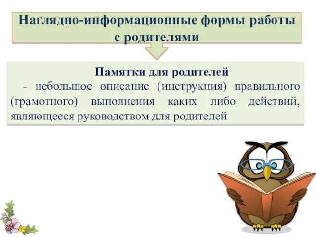 Наглядно-информационные формы работы с родителями Памятки для родителей - небольшое описание