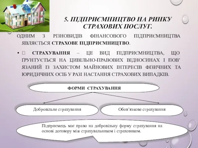 5. ПІДПРИЄМНИЦТВО НА РИНКУ СТРАХОВИХ ПОСЛУГ. ОДНИМ З РІЗНОВИДІВ ФІНАНСОВОГО ПІДПРИЄМНИЦТВА