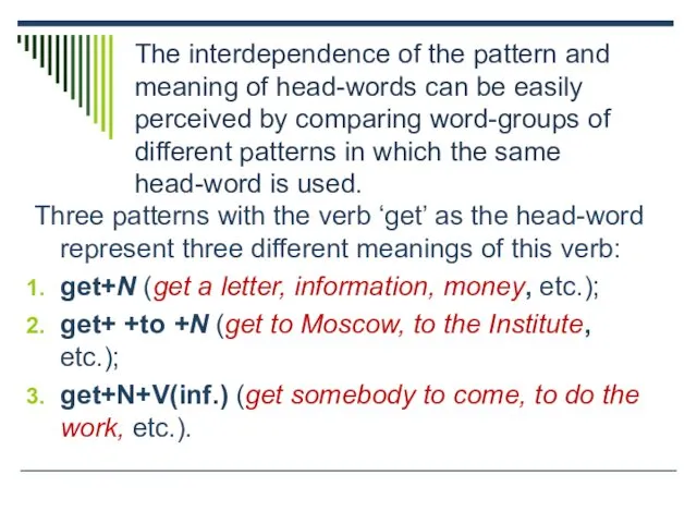 The interdependence of the pattern and meaning of head-words can be