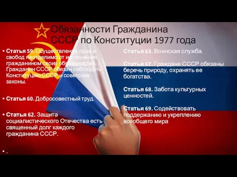 Обязанности Гражданина СССР по Конституции 1977 года Статья 59. Осуществление прав