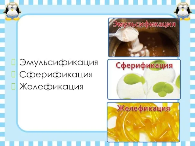 Эмульсификация Сферификация Желефикация