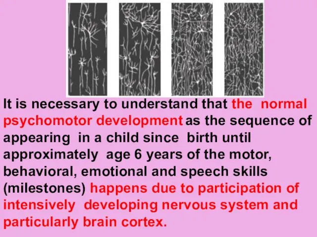 It is necessary to understand that the normal psychomotor development as