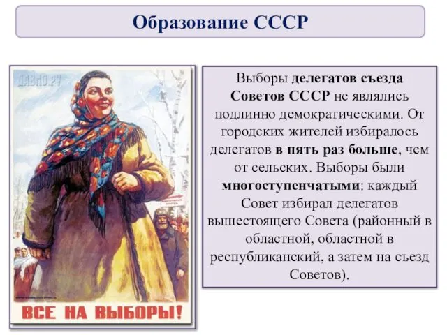 Выборы делегатов съезда Советов СССР не являлись подлинно демократическими. От городских