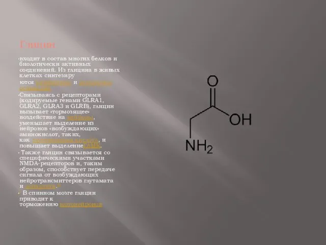Глицин входит в состав многих белков и биологически активных соединений. Из