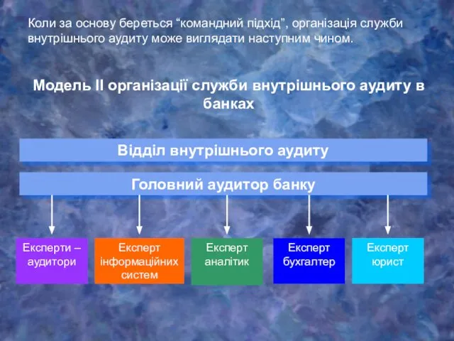 Головний аудитор банку Експерти –аудитори Експерт інформаційних систем Експерт аналітик Експерт