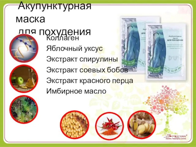 Акупунктурная маска для похудения Коллаген Яблочный уксус Экстракт спирулины Экстракт соевых