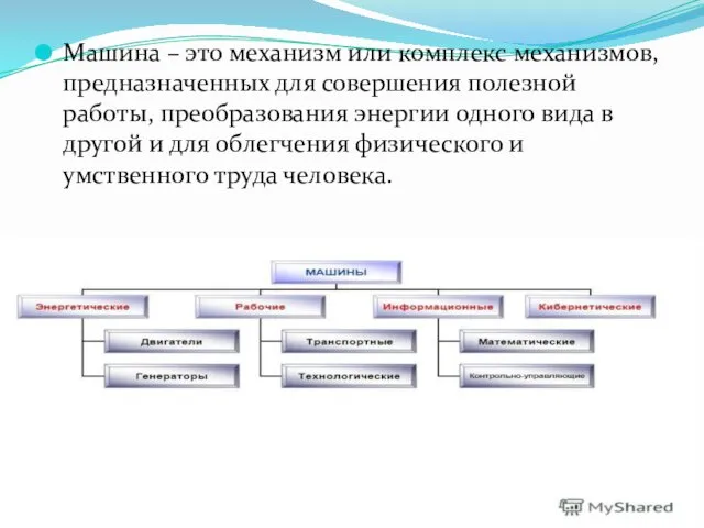 Машина – это механизм или комплекс механизмов, предназначенных для совершения полезной