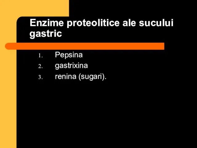 Enzime proteolitice ale sucului gastric Pepsina gastrixina renina (sugari).