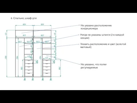 8. Спальня, шкаф для одежды Не указано расположение кондиционера Нигде не