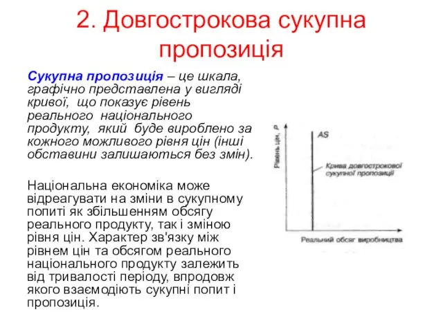 2. Довгострокова сукупна пропозиція Сукупна пропозиція – це шкала, графічно представлена