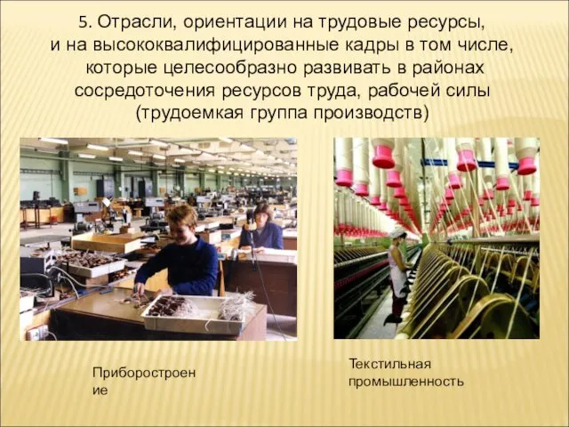 5. Отрасли, ориентации на трудовые ресурсы, и на высококвалифицированные кадры в