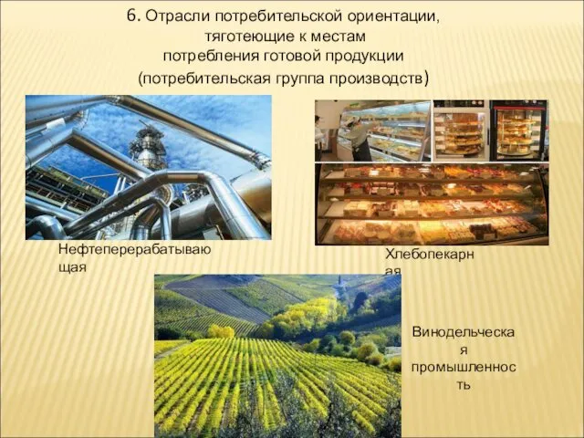 6. Отрасли потребительской ориентации, тяготеющие к местам потребления готовой продукции (потребительская