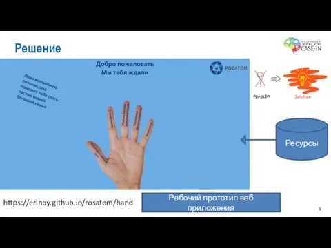 Решение https://erlnby.github.io/rosatom/hand Ресурсы Рабочий прототип веб приложения