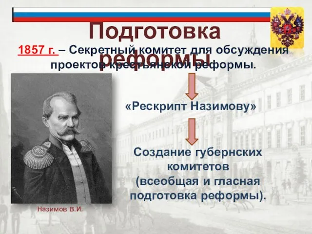 Подготовка реформы 1857 г. – Секретный комитет для обсуждения проектов крестьянской