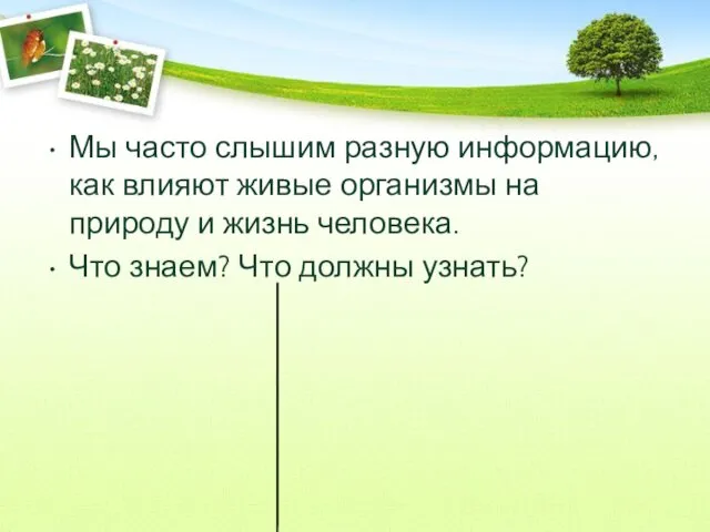 Мы часто слышим разную информацию, как влияют живые организмы на природу