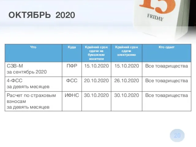 ОКТЯБРЬ 2020 20