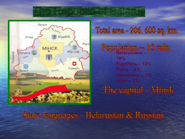 The Republic of Belarus Total area - 206. 600 sq. km.