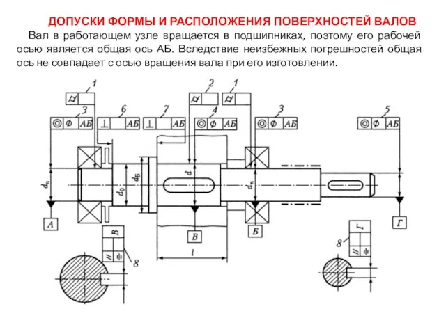 ДОПУСКИ ФОРМЫ И РАСПОЛОЖЕНИЯ ПОВЕРХНОСТЕЙ ВАЛОВ Вал в работающем узле вращается