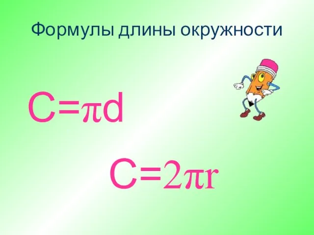 С=πd C=2πr Формулы длины окружности