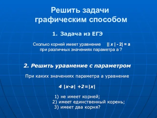 Решить задачи графическим способом 1. Задача из ЕГЭ Сколько корней имеет