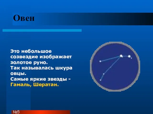 Это небольшое созвездие изображает золотое руно. Так называлась шкура овцы. Самые