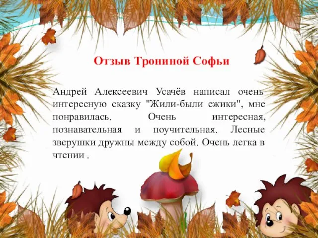 Отзыв Трониной Софьи Андрей Алексеевич Усачёв написал очень интересную сказку "Жили-были