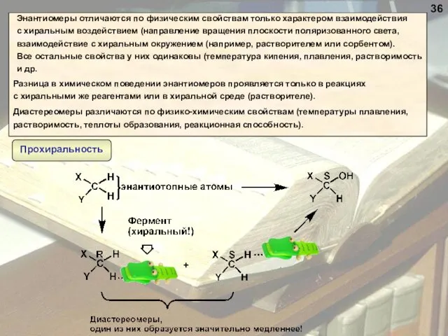 Разница в химическом поведении энантиомеров проявляется только в реакциях с хиральными