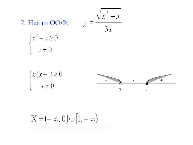 7. Найти ООФ: 0 1 + + -