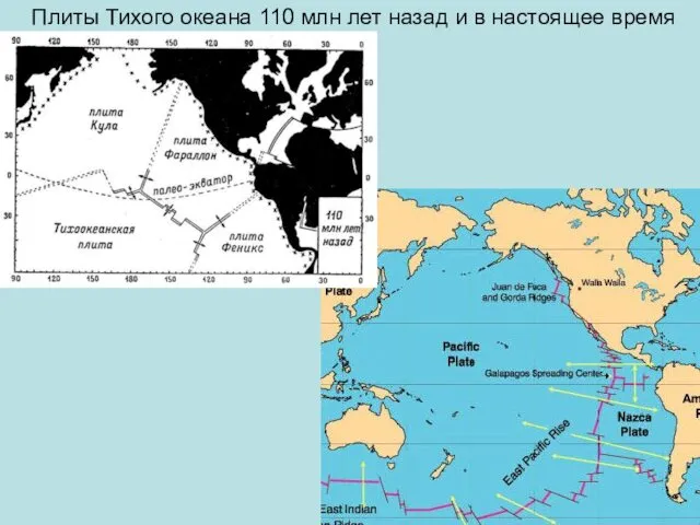 Плиты Тихого океана 110 млн лет назад и в настоящее время