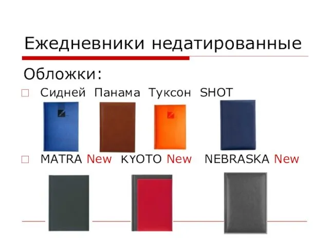 Ежедневники недатированные Обложки: Сидней Панама Туксон SHOT MATRA New KYOTO New NEBRASKA New