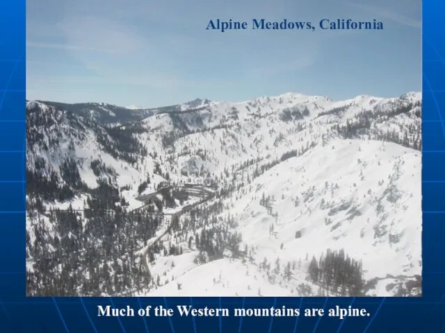 Alpine Meadows, California Much of the Western mountains are alpine.