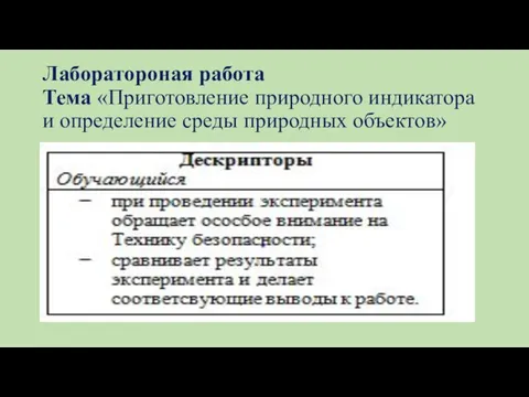 Лаборатороная работа Тема «Приготовление природного индикатора и определение среды природных объектов»